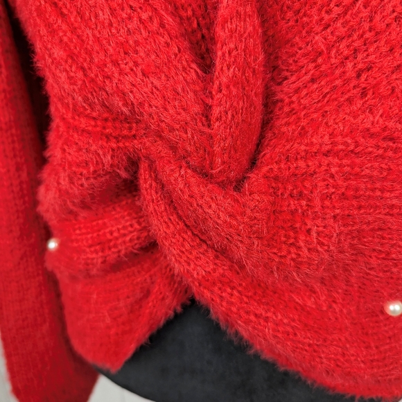No Boundaries Sweater Women's Size XXL Crisscross Fuzzy Red with Beads Christmas - Picture 8 of 10